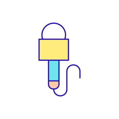 Mikrofon RGB renk simgesi. Konuşma performansı. Mükemmel canlı ses üretiyor. Stüdyo ve yer kaydı. Ses ekipmanı. Seyircilere gösteriyi sunuyorum. İzole vektör illüstrasyonu