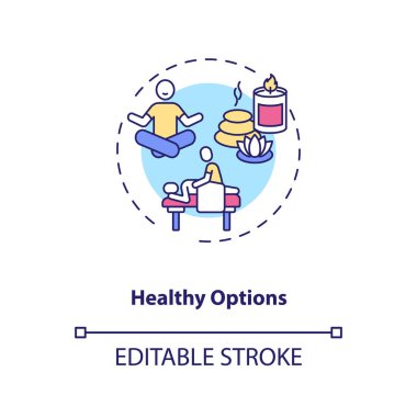 Sağlıklı seçenekler konsept simgesi. Covid salgını sırasında iş seyahati ince çizgi çizgisi çizimi. Yeni seyahat koşulları. İş gezisi. Vektör izole edilmiş RGB renk çizimi. Düzenlenebilir vuruş