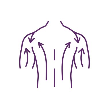 Sırt masajı RGB renk simgesi. Sırt ağrısını hafifletiyorum. Kas sıkışması ve ağrıyan omuzlar. Vücut manipülasyonu. Masaj pratiği. Sürtünme, çimdikleme, yoğurma. İzole vektör illüstrasyonu