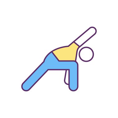 Düzenli fiziksel aktivite RGB renk simgesi. Denge gelişimi. Enerjiyi arttırıyorum. Kemikleri, kasları ve eklemleri güçlendiriyor. Kilo vermekle uğraşıyorum. Fiziksel egzersizler. İzole vektör illüstrasyonu