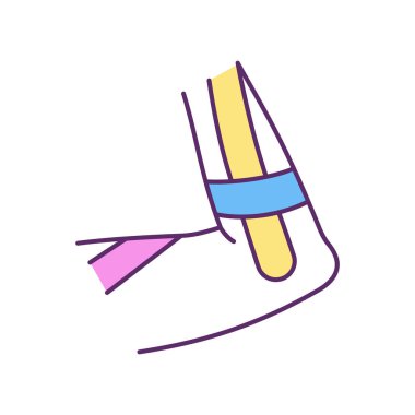 Dirsek ağrısı azaltma RGB renk simgesi. İltihap iyileşiyor. Kas hasarı önleme. Tenis dirseği. Kan dolaşımı düzeliyor. Kas desteği. İzole vektör illüstrasyonu