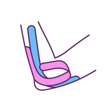 Tenis dirseği RGB renk ikonu için kineziyoloji bandı. Ağrı kesici, iltihap azaltma. Dengesiz eklemleri desteklemek. Yüksek performansı destekliyorum. İlaçsız tedavi. İzole vektör illüstrasyonu