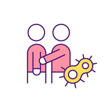 Covid RGB renk simgesi sırasında fiziksel temas. Dokunma yoksunluğu. Sosyal uzaklık. Yüz yüze temasımız sınırlı. Koruyucu tedbir. İnsandan insana iletim. İzole vektör illüstrasyonu