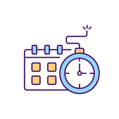 Zaman aşımı sözleşmesi RGB renk simgesi. Sınırlı zaman belgesi anlaşma süreci. İşbirliği kurallarını belirli bir periyotta gözden geçir. Tüm hizmet noktalarını tartışıyorlar. İzole vektör illüstrasyonu