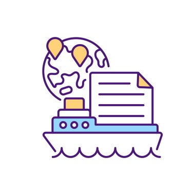 RGB renk ikonu dağıtılıyor. İnceleme için başka bir ülkeye belge yolluyorum. İki taraf arasındaki anlaşma gezegenin farklı yerlerinde yaşıyor. İzole vektör illüstrasyonu