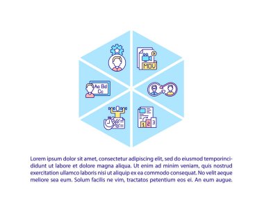 Metinli dil öğrenme konsepti simgesi. Özel öğrenme tesisinde yeni bilgiler edinmek. PPT sayfa vektör şablonu. Broşür, dergi, kitapçık tasarım ögesi doğrusal çizimler