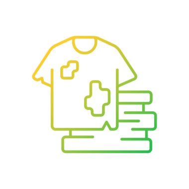 Tekstil atığı gradyan doğrusal vektör simgesi. Kıyafet, ayakkabı. Moda ve tekstil endüstrisi reddediyor. İnce çizgi renkli semboller. Modern tarz pictogram. Vektör izole çizimi