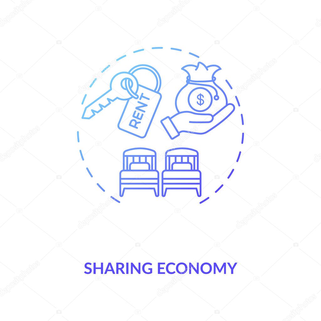 Sharing economy concept icon. Business travel during covid 19 pandemic idea thin line illustration. Pandemic adaptation. Travel industry and service optimize. Vector isolated outline RGB color drawing