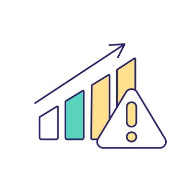 Grafik RGB renk simgesi yükseliyor. Büyüyen dinamikler. Miktarı arttır. Yükselen istatistikler. Ünlem işareti. Detaylar özel ilgi gerektiriyor. İzole vektör illüstrasyonu