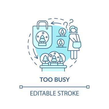 Konsept ikonu çok meşgul. İnsanlar gereksiz şeyler alıp ince çizgiler çiziyorlar. Dağınık tipler ve kategoriler. Satın alma. Vektör izole edilmiş RGB renk çizimi. Düzenlenebilir vuruş