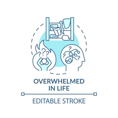 Yaşam konsepti ikonundan çok etkilenmiş. Kullanılmamış şeylerden kurtulmak istemeyen kişi ince çizgili çizgiler çizer. Kaos içinde yaşamak. Vektör izole edilmiş RGB renk çizimi. Düzenlenebilir vuruş