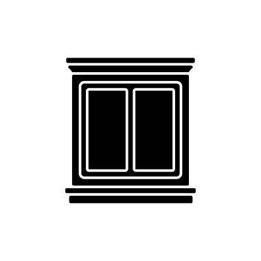 Pencere içi süsleme simgesi. Pencere dekorasyonu. Ev tadilatı. Dekoratif süsleme. Üst düzey görünüş için onarım onarımı. Beyaz uzayda siluet sembolü. Vektör izole illüstrasyonu