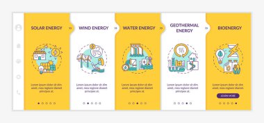 Rüzgar ve güneş enerjisi, temiz enerji vektörü bilgi şablonu oluşturuyor. Elektrik tasarım elementleri. Veri görselleştirmesi 5 adımda. Zaman çizelgesi. Doğrusal simgelerle çalışma akışı düzeni