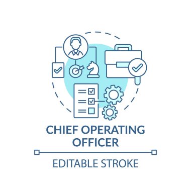 Operasyon Şefi konsepti ikonu. Üst düzey yönetici pozisyonları. Şirketin idari işlevlerini kontrol et. İş fikri ince çizgi çizimi. Vektör izole edilmiş RGB renk çizimi. Düzenlenebilir vuruş