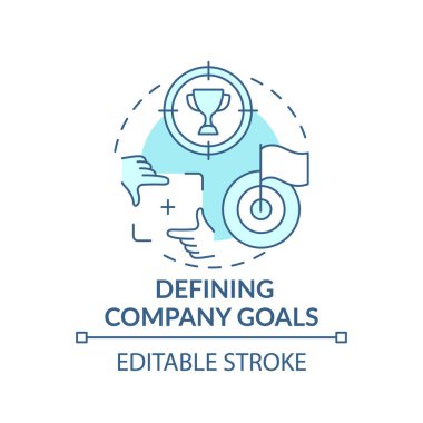 Şirket hedefleri konsept ikonu tanımlanıyor. Üst düzey yönetici görevleri. Şirket hedeflerini belirle. Verimlilik fikri ince çizgi illüstrasyonunu yükseltiyor. Vektör izole edilmiş RGB renk çizimi. Düzenlenebilir vuruş