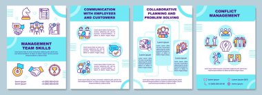 Yönetim ekibinin el ilanları broşürü. Etkili iletişim. Broşür, broşür, broşür baskısı, doğrusal simgelerle kaplama tasarımı. Dergiler için vektör planları, yıllık raporlar, reklam posterleri