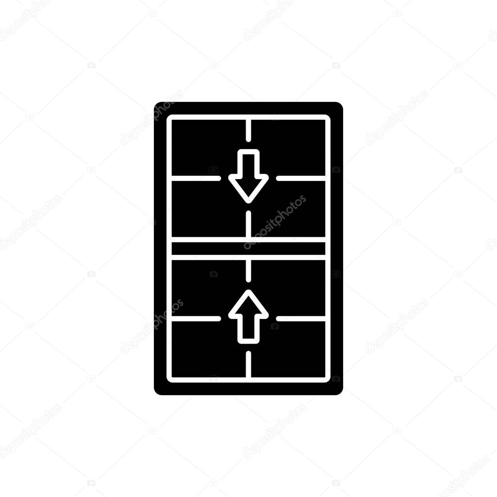 Double-hung windows black glyph icon. Two operating sash moving up, down. Vertical-sliding window. Efficient ventilation on top, bottom. Silhouette symbol on white space. Vector isolated illustration