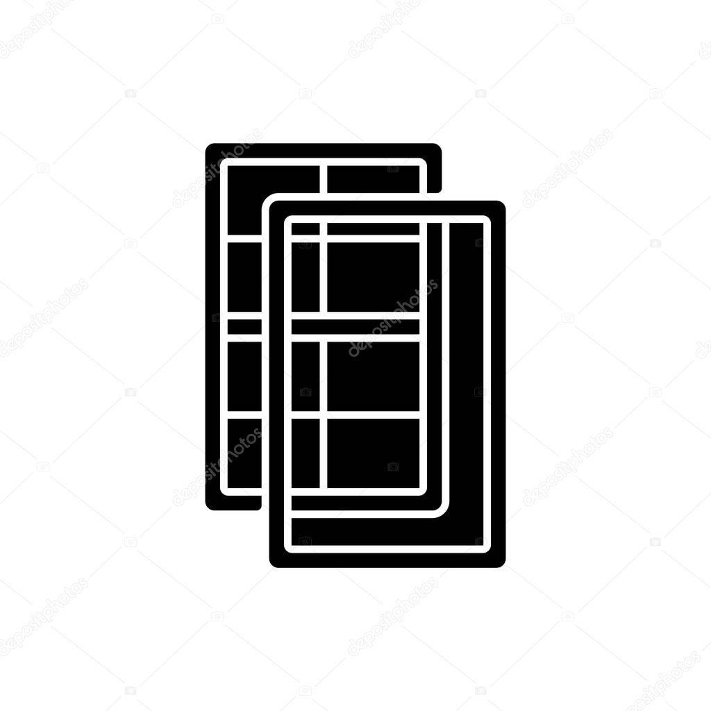 Storm windows black glyph icon. Extra wind protection. Providing extensive insulation. Air leakage reduction. Weather insulation. Silhouette symbol on white space. Vector isolated illustration