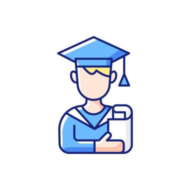 Erkek öğrenci RGB renk simgesi. Ergenlik çağı. Kimlik tespiti. Ergenlik ve yetişkinlik arasındaki yaşam aşaması. Samimiyet bulmak. Duygusal olarak dengeleniyor. İzole vektör illüstrasyonu