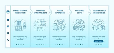 Sera gazı emisyon vektör bilgi şablonu. Açıklar rüzgar enerjisi tasarım elementleri. Veri görselleştirmesi 5 adımda. Zaman çizelgesi. Doğrusal simgelerle çalışma akışı düzeni