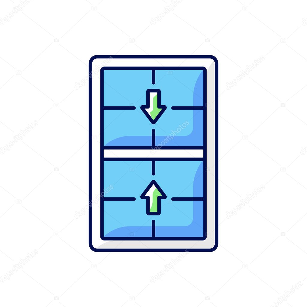 Double-hung windows RGB color icon. Two operating sash moving up, down. Vertical-sliding window. Efficient ventilation on top, bottom. Home energy efficiency improvement. Isolated vector illustration