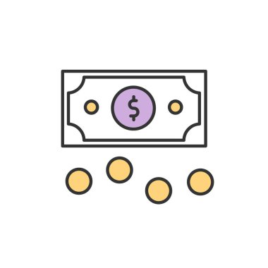 Kişisel fonlar RGB renk simgesi. Finansal katkıda bulunmak. Para yatırımı. Ekonomi birimi. Mal ve hizmetler için ödeme. Para, para, nakit. Borçların geri ödemesi. İzole vektör illüstrasyonu