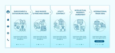 Ticari sözleşmeler, taşıyıcı şablonunda yer alır. Satış faturası ve satın alma emri. Simgeli ilgili mobil web sitesi. Web sayfası basamak ekranları. RGB renk kavramı