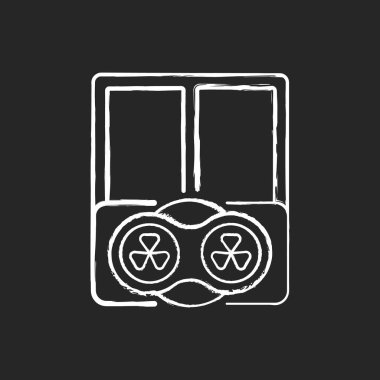 Pencere hayranları siyah arkaplandaki beyaz simgeyi tebeşirlediler. Rahat sıcaklık bakımı. Evdeki havalandırmayı kontrol etmek. Soğutma odaları için bir yöntem. İzole edilmiş vektör karatahta çizimi