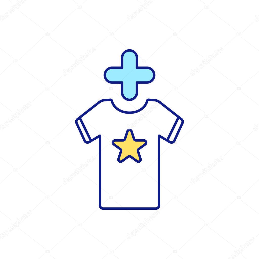 Rule of replacing old things with new RGB color icon. T-shirt,clothes. Cutting down on unnecessary spending and reduce clutter in homes. Keeping clutter at bay. Isolated vector illustration