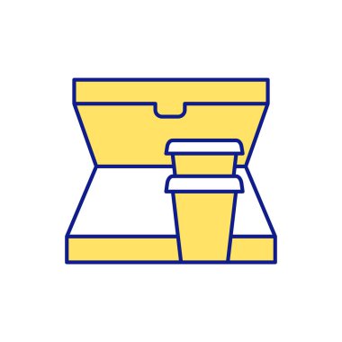 Geri dönüşüm kutusu sarı RGB renk simgesi. Atıkları yeniden kullanılabilir materyal tekstil geri dönüşümünde dönüştürme süreci. Eski giysileri toparlamak ve sıralamak için. İzole vektör illüstrasyonu