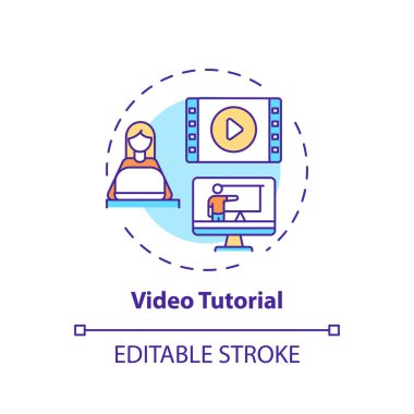 Video öğretim konsepti simgesi. Çevrimiçi kütüphane yardım hattı ince çizim fikri. Bilgiye erişmek için yardım. Bedava ders. Vektör izole edilmiş RGB renk çizimi. Düzenlenebilir vuruş