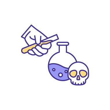 Kimyasal maddelerle çalışmak RGB renk simgesi. Zararlı maddelerle uğraşmak. Kimyasal güvenlik. Laboratuvarda pratik yap. Güvenlik önlemleri. Duman önleme yayıyor. İzole vektör illüstrasyonu