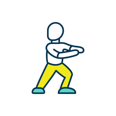 Tai Chi RGB renk simgesi. Çin dövüş sanatı. Stres giderici. Zihni, bedeni ve ruhu geliştiriyor. Meditasyon hareket halinde. Vücut sağlığı ve ruh halini iyileştirme egzersizleri. İzole vektör illüstrasyonu