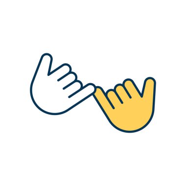 Serçe parmağı yemin RGB renk simgesi. Serçe parmağı sözü veriyorum. Dostça bir el hareketi. Bağlayıcı sözleşme. Kutsal yemin. Sembolik anlaşma jesti. Arkadaşlık, aşk sözü. İzole vektör illüstrasyonu