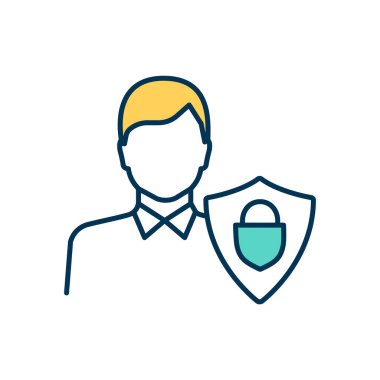 Korunan kişi RGB renk simgesi. Minör, aciz bireyler. Uluslararası insani hukuk. Özgürlük, güvenlik. Entellektüel, gelişimsel engelli biri. İzole vektör illüstrasyonu