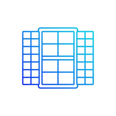 Pencere kepenkleri gradyan doğrusal vektör simgesi. Işık ve gizlilik seviyeleri sağlanıyor. Sağlam ve stabil pencere örtüsü. İnce çizgi renkli semboller. Modern tarz pictogram. Vektör izole çizimi