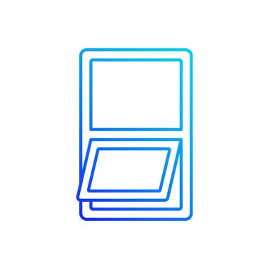 Tente pencereleri gradyan doğrusal vektör simgesi. Aşağıdan dışa açılıyor. Havalandırmayı kontrol ediyorum. Yağmurdan korunma. İnce çizgi renkli semboller. Modern tarz pictogram. Vektör izole çizimi