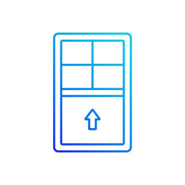 Tek asılmış pencereler eğimli doğrusal vektör simgesi. Alttan yükseltilmiş tek hareketli kuşak. Dikey kaydırma penceresi. İnce çizgi renkli semboller. Modern tarz pictogram. Vektör izole çizimi