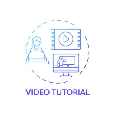 Video öğretim konsepti simgesi. Çevrimiçi kütüphane yardım hattı ince çizim fikri. Bilgiye erişmek için yardım. Yeni teknoloji. Bedava ders. Vektör izole edilmiş RGB renk çizimi