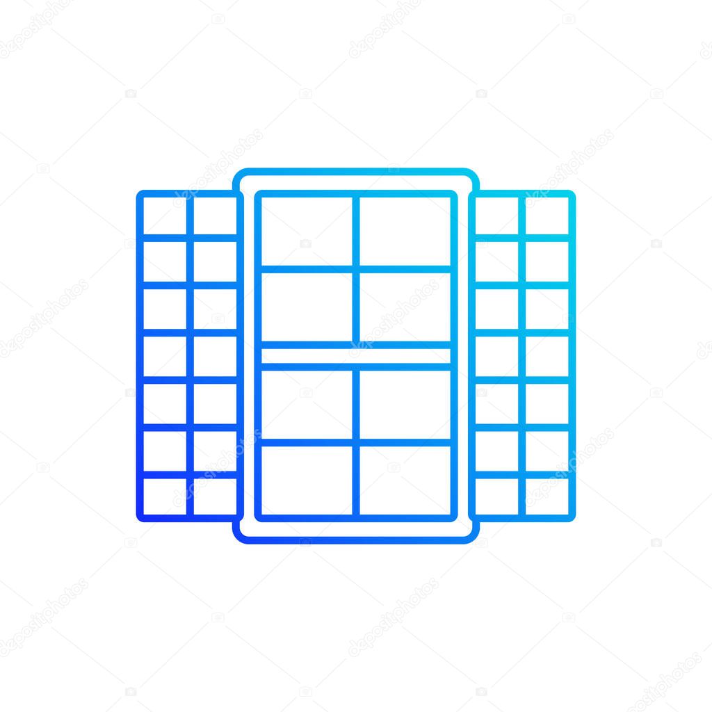 Window shutters gradient linear vector icon. Providing light and privacy levels. Solid and stable window covering. Thin line color symbols. Modern style pictogram. Vector isolated outline drawing