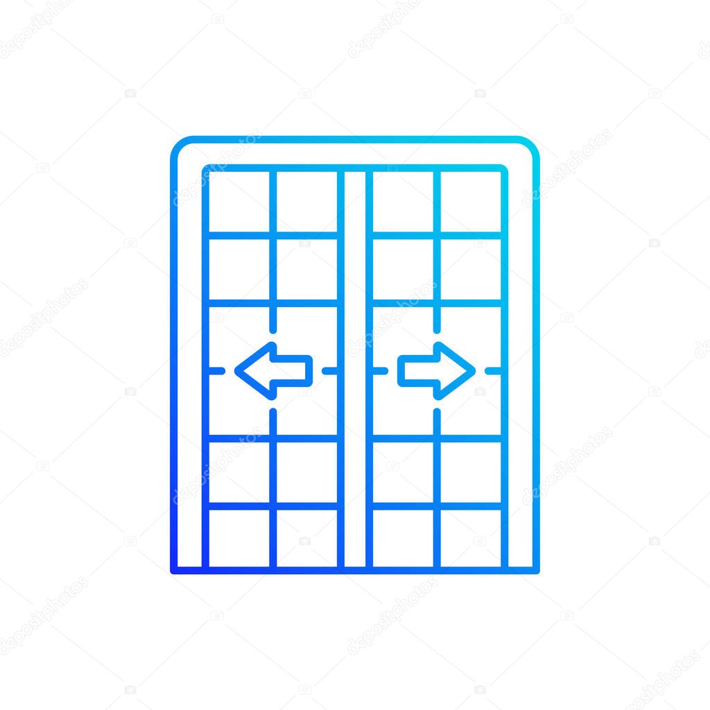 Patio doors gradient linear vector icon. Sliding glass door. Architecture, construction. Large glass window opening. Thin line color symbols. Modern style pictogram. Vector isolated outline drawing