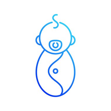 Yeni doğan erkek gradyan doğrusal vektör simgesi. Bebek safhası. Çocuk gelişimi. Doğum tarihinden 2 aya kadar. İnce çizgi renkli semboller. Modern tarz pictogram. Vektör izole çizimi