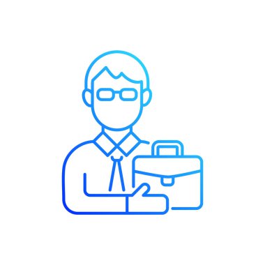 Erkek yetişkin gradyan doğrusal vektör simgesi. Orta yaşlı bir adam. Orta yaş değerlendirmesi. Fiziksel, entelektüel olgunluk. İnce çizgi renkli semboller. Modern tarz pictogram. Vektör izole çizimi