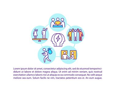 Metin ile çakışma yönetimi konsepti simgesi. Kollektif problemler. İletişim ve ilişki. PPT sayfa vektör şablonu. Broşür, dergi, kitapçık tasarım ögesi doğrusal çizimler