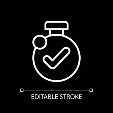 Koyu tema için zamanlayıcı beyaz doğrusal simgesi. Zaman akışını izlemek için saat. Spor egzersizleri süresince. İnce çizgi özelleştirilebilir illüstrasyon. Gece modu için izole vektör kontur sembolü. Düzenlenebilir vuruş