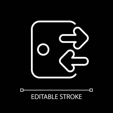 Karanlık tema için beyaz doğrusal simgeye giriş ve çıkış yap. Formunu imzala. Başvuru formunu imzala İnce çizgi özelleştirilebilir illüstrasyon. Gece modu için izole vektör kontur sembolü. Düzenlenebilir vuruş