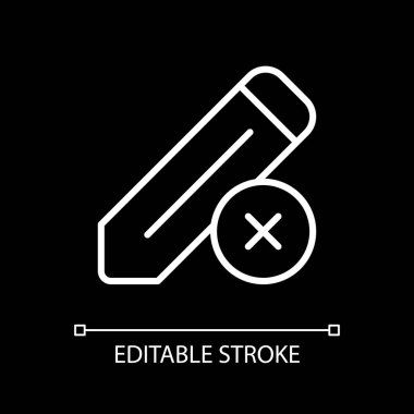 Koyu tema için beyaz doğrusal simgeyi düzenle. Metin belgesi. Hataları düzelt, yazı işleri incele. İnce çizgi özelleştirilebilir illüstrasyon. Gece modu için izole vektör kontur sembolü. Düzenlenebilir vuruş