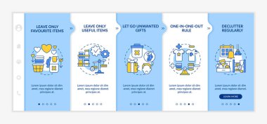 Biniş şablonundaki daireyi temizlemek için ipuçları. Favori ve kullanışlı eşyalar bırakıyor. Simgeli ilgili mobil web sitesi. Web sayfası basamak ekranları. RGB renk kavramı