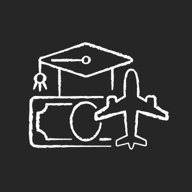 Siyah arkaplanda beyaz tebeşir ikonunu finanse eden pilot eğitimi. Sivil havacılık krizi. Yüksek kaliteli eğitim. Beyaz uzayda siluet sembolü. İzole edilmiş vektör karatahta çizimi