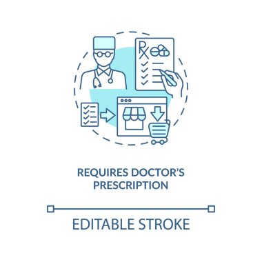Doktor reçeteli konsept ikonu gerektiriyor. Çevrimiçi terapi fikri ince çizgi çizimi. Güvenli online eczane işaretleri. Uyuşturucu almak. Vektör izole edilmiş RGB renk çizimi. Düzenlenebilir vuruş